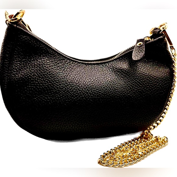 NWT BEAUTIFUL AUTHENTIC SMALL BLACK 100% GENUINE LEATHER CROSSBODY/HANDBAG - Picture 2 of 8